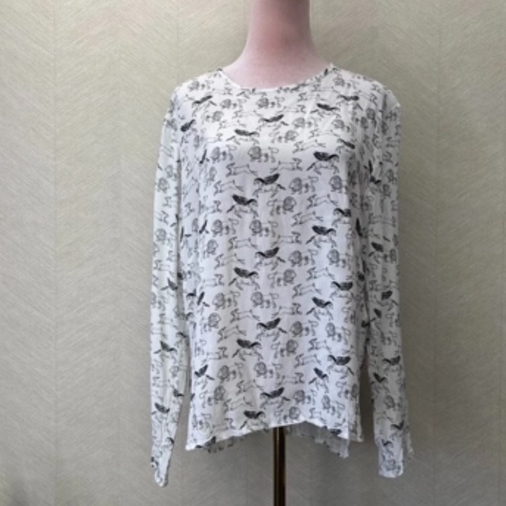 Long Sleeve White Printed Women’s Top - Picture 1 of 2